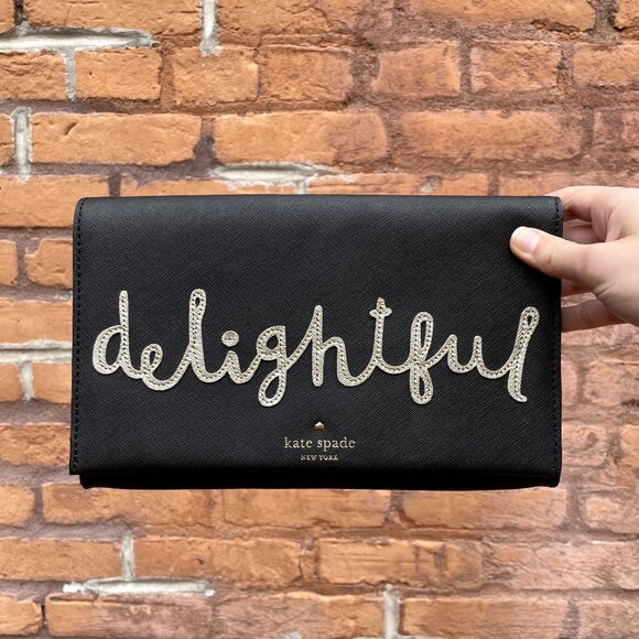 kate spade Handbags - Kate Spade Rare Saffiano Leather Delightful Clutch Black Gold New with Tags